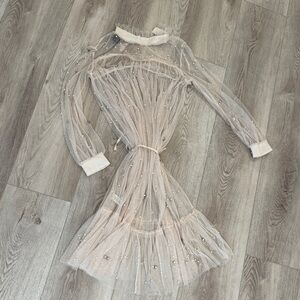 Elegant See Through Sheer Tan Dress